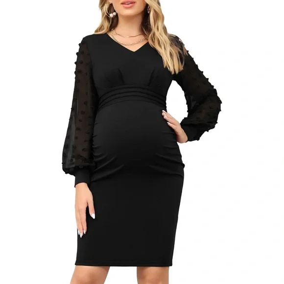 NWT| Maternity Swiss Dot Chiffon Sleeves Dress - Picture 3 of 8